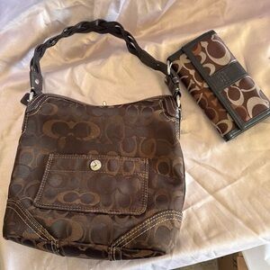 Coach Brown Signature Shoulder Bag and Wallet